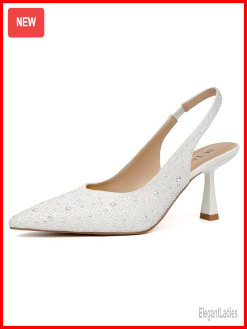 Slingback Wedding Heels Pearl Lace Mesh Kitten Heel Pointed Toe Pumps